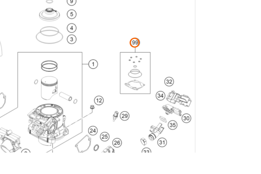 Набор прокладок для замены поршня KTM OEM A44030097000 TBI 2024+